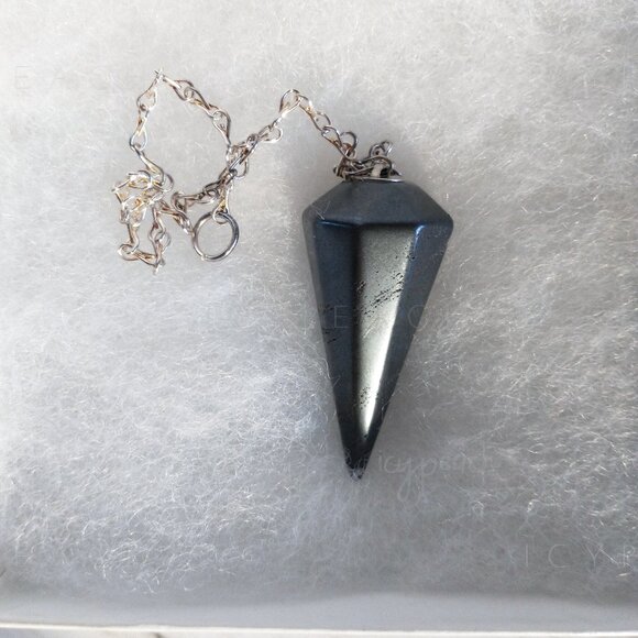 Black Tourmaline Crystal Pendulum Handmade Tumbled Hexagonal Cone Chakra Dowsing - Picture 2 of 11
